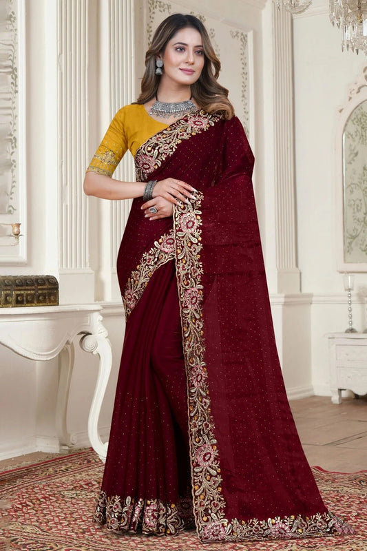 Maroon Satin Silk Saree NCSD10910320