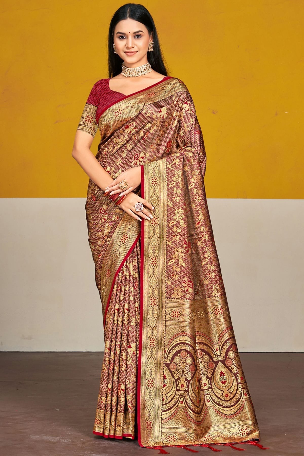 Maroon Satin Silk Traditional Saree NCSD11010417