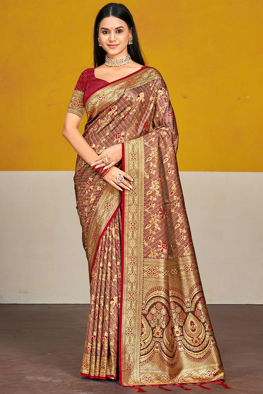 Maroon Satin Silk Traditional Saree NCSD11010417