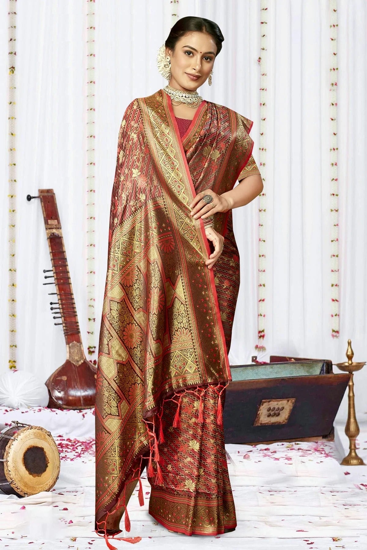 Maroon Satin Silk Traditional Saree NCSD11010440