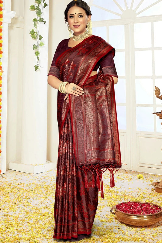 Maroon Satin Silk Traditional Saree NCSD11010447