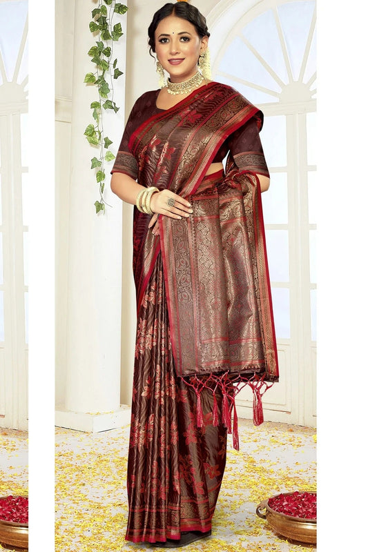 Maroon Satin Silk Traditional Saree NCSD11010449