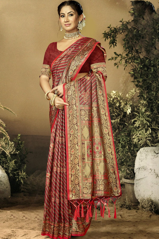 Maroon Satin Silk Traditional Saree NCSD11010456