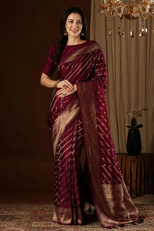 Maroon Satin Silk Traditional Saree NCSD11111497