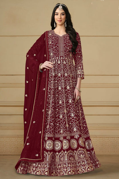 Maroon Semi Stitched Faux Georgette Anarkali Suit NCSM10510265