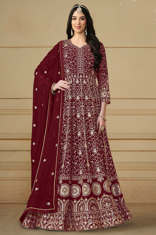 Maroon Semi Stitched Faux Georgette Anarkali Suit NCSM10510265