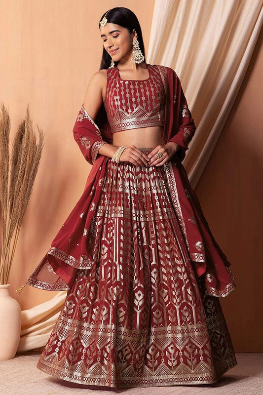 Maroon Semi Stitched Georgette Lehenga Choli NCLC10110100