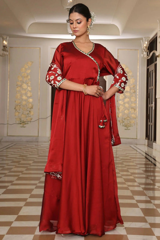 Maroon Semi Stitched Rangoli Silk Anarkali Suit NCSM11710162