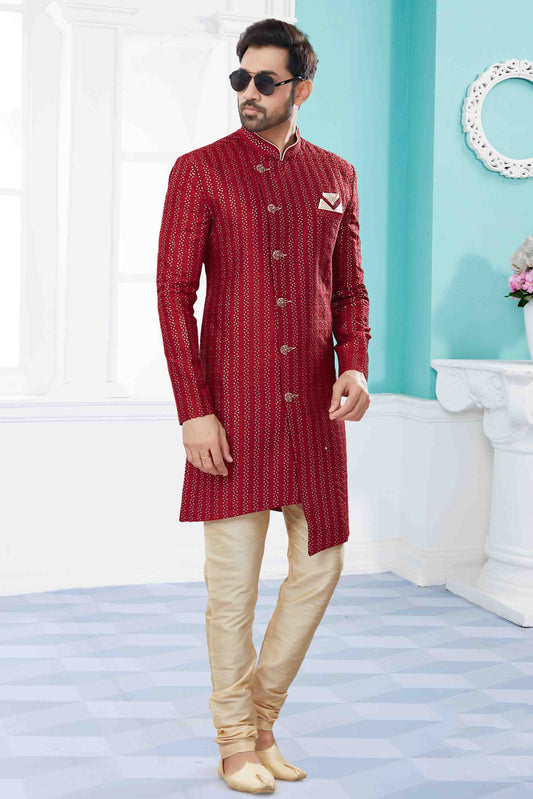 Maroon SherwaniIn Jacquard NCSH10410517