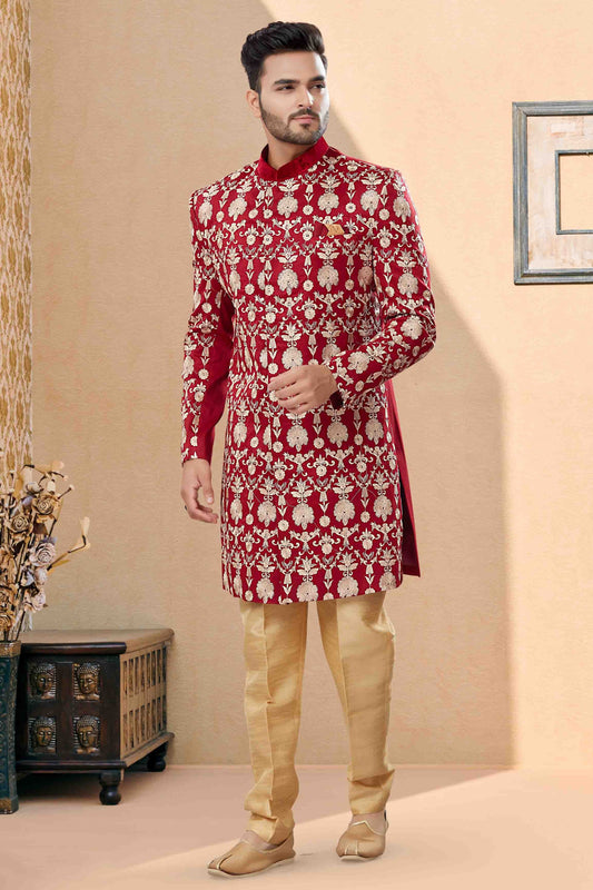 Maroon SherwaniIn Velvet NCSH10410509