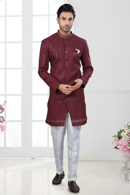 Maroon Silk Dupion Sherwani NCSH10410166