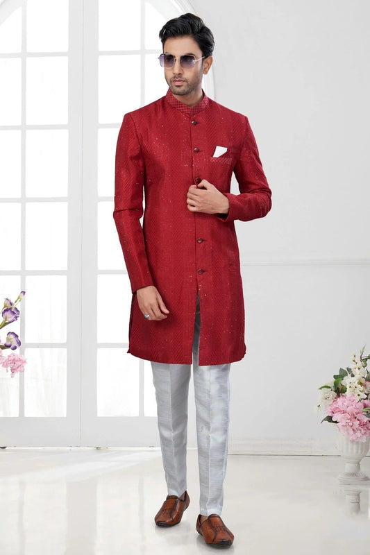 Maroon Silk Dupion Sherwani NCSH10410183