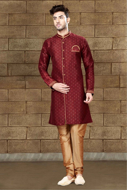 Maroon Silk Indo Western NCSH10410322