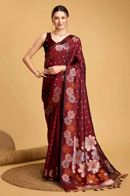 Maroon Silk Saree NCSD11112541
