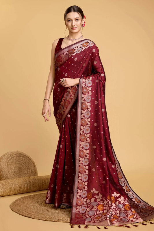 Maroon Silk Saree NCSD11112581