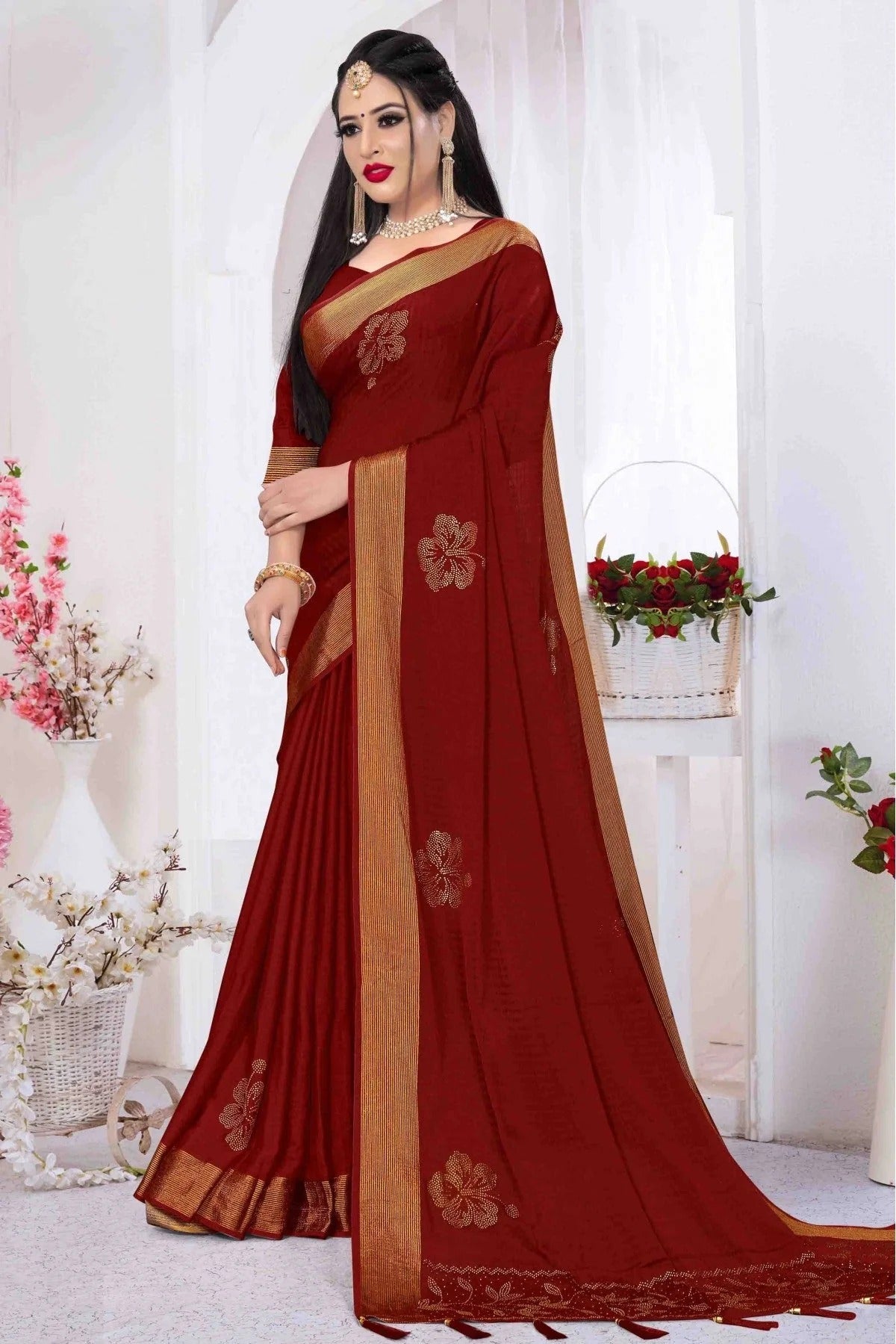Maroon Silk Satin Designer Saree NCSD11210707