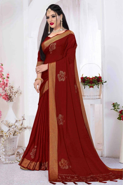 Maroon Silk Satin Designer Saree NCSD11210707