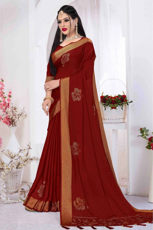Maroon Silk Satin Designer Saree NCSD11210707