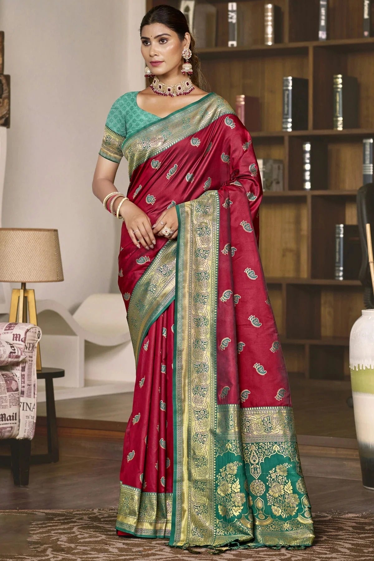 Maroon Silk Woven Traditional Saree NCSD11010405