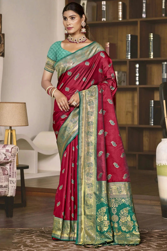 Maroon Silk Woven Traditional Saree NCSD11010405