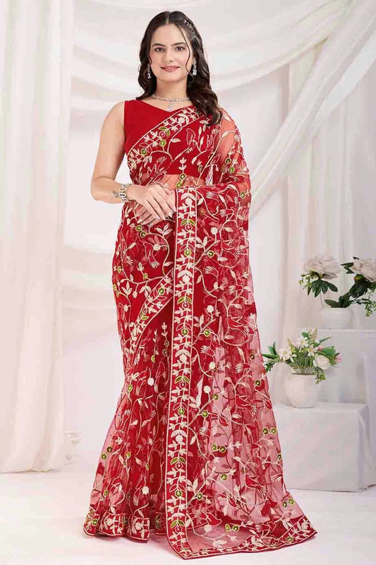 Maroon Soft Net Designer Saree NCSD11110953