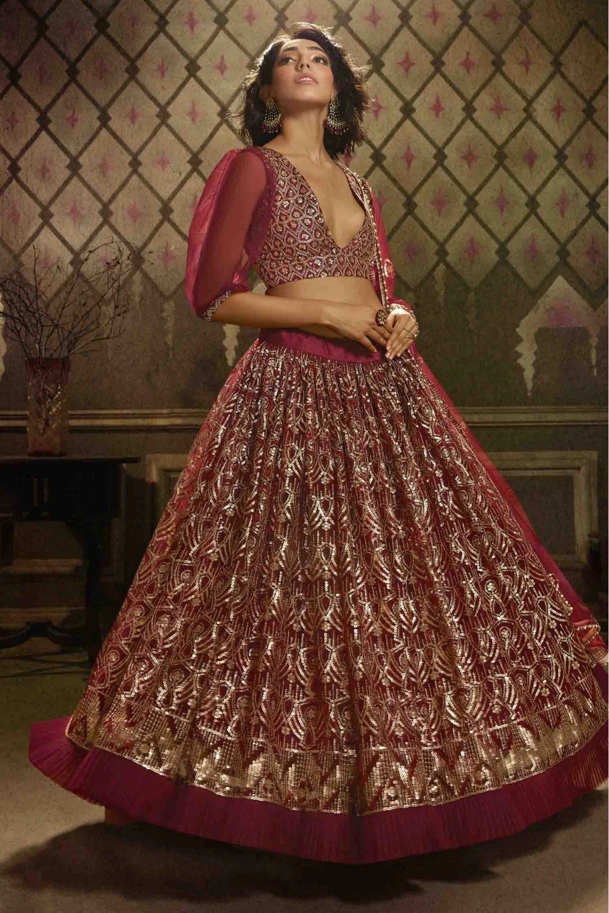 Maroon Soft Net Embroidery Lehenga Choli NCLC10810504