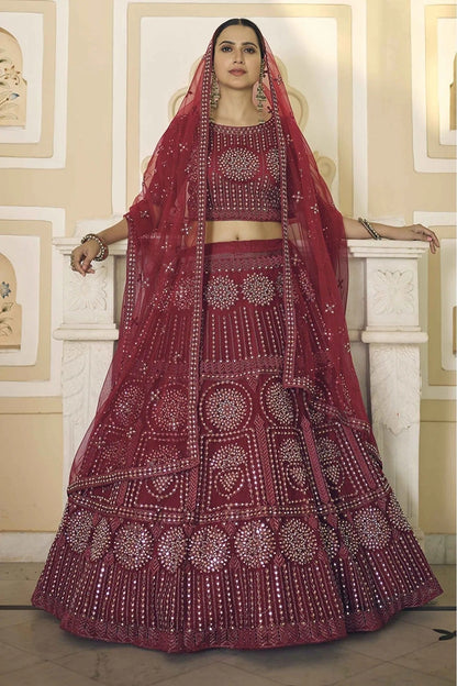 Maroon Soft Net Mirror Lehenga Choli NCLC10810495