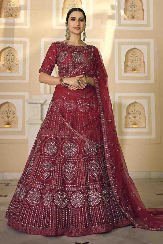Maroon Soft Net Mirror Lehenga Choli NCLC10810495