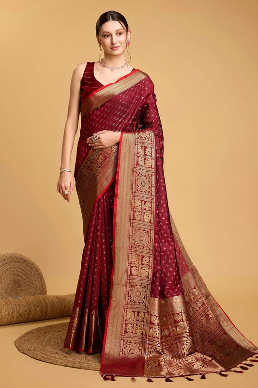 Maroon Soft Silk Saree NCSD11112558