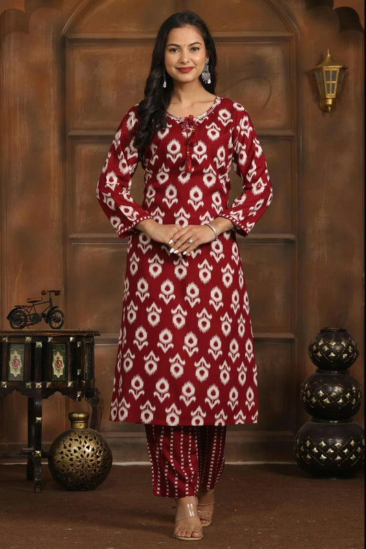 Maroon Stitched Rayon Top and Bottom  NCTP11111329