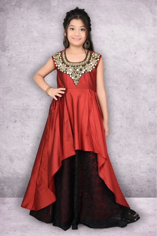 Maroon Taffeta Embroidery Frock NCGW10710788