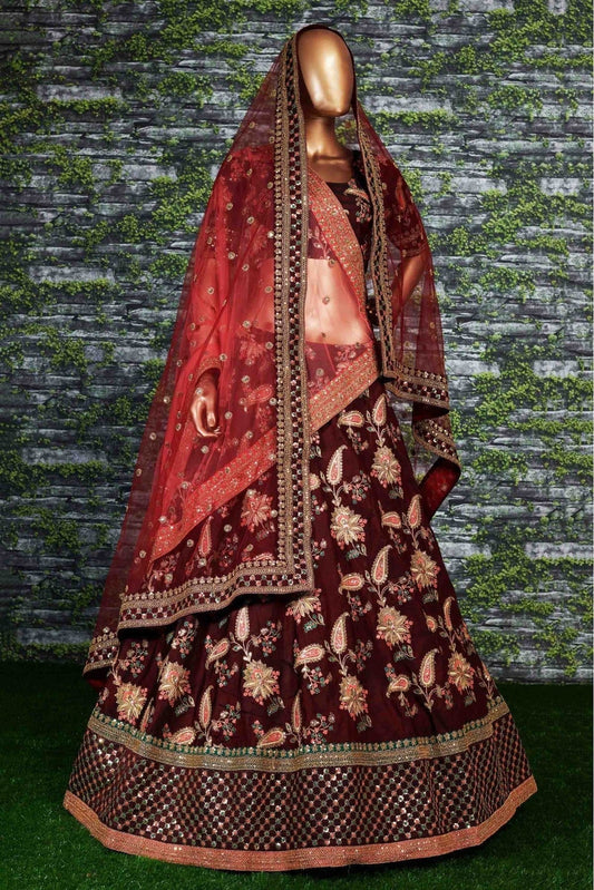 Maroon Taffeta Silk Lehenga Choli NCLC10110264