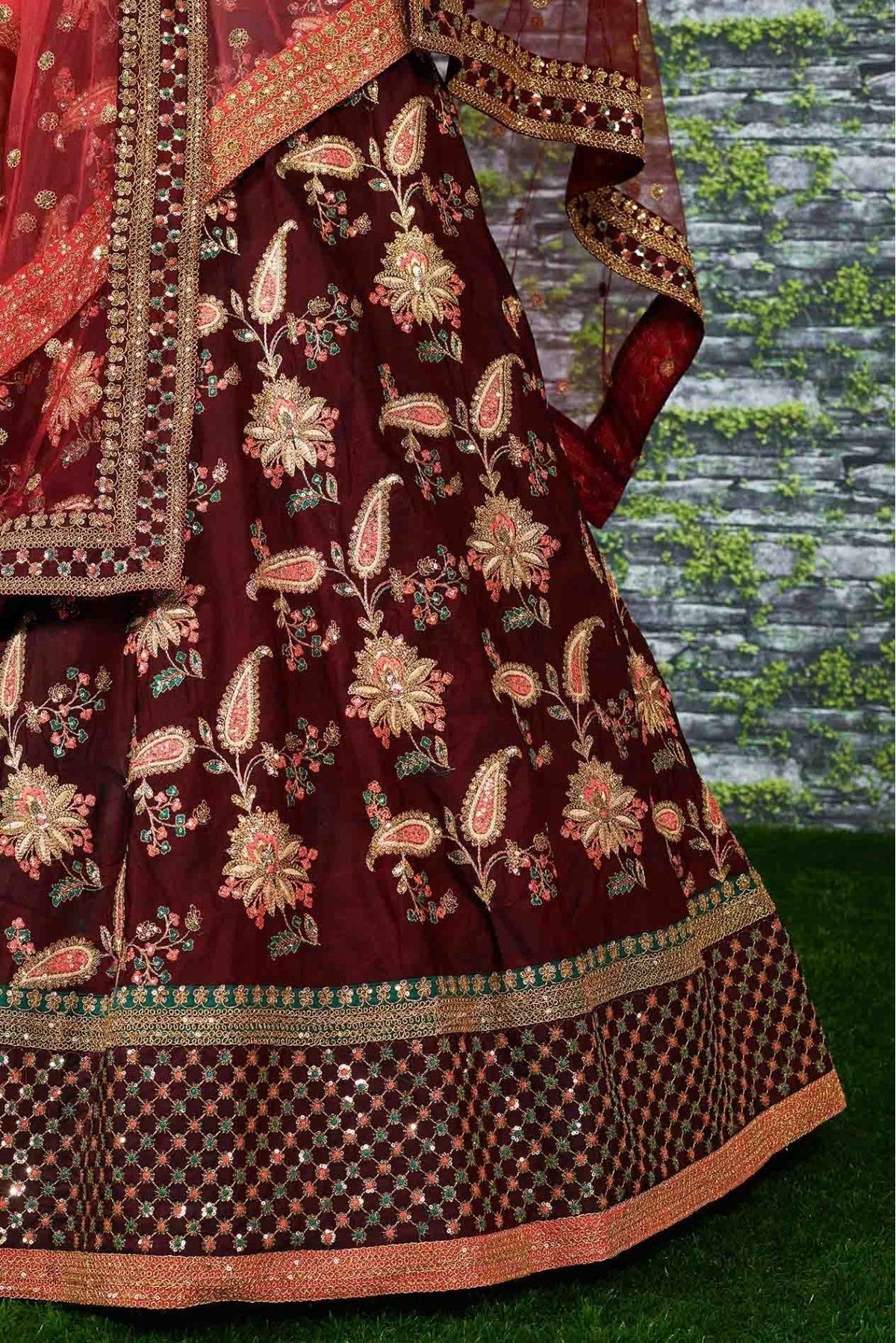 Maroon Taffeta Silk Lehenga Choli NCLC10110264
