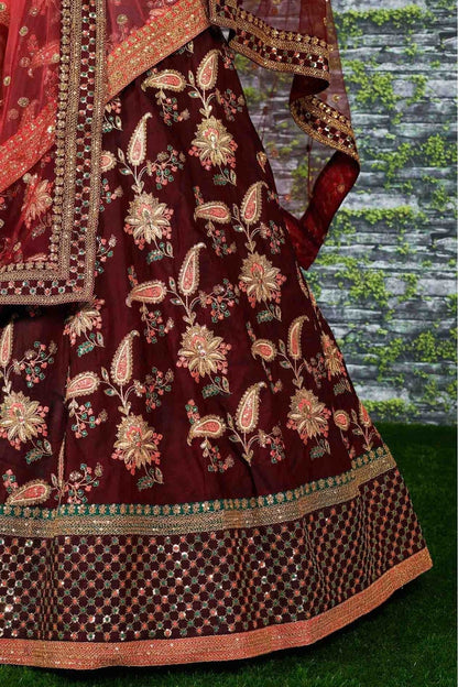 Maroon Taffeta Silk Lehenga Choli NCLC10110264