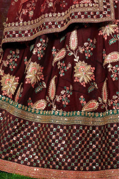 Maroon Taffeta Silk Lehenga Choli NCLC10110264