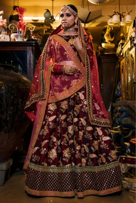 Maroon Taffeta Silk Lehenga Choli NCLC10110264
