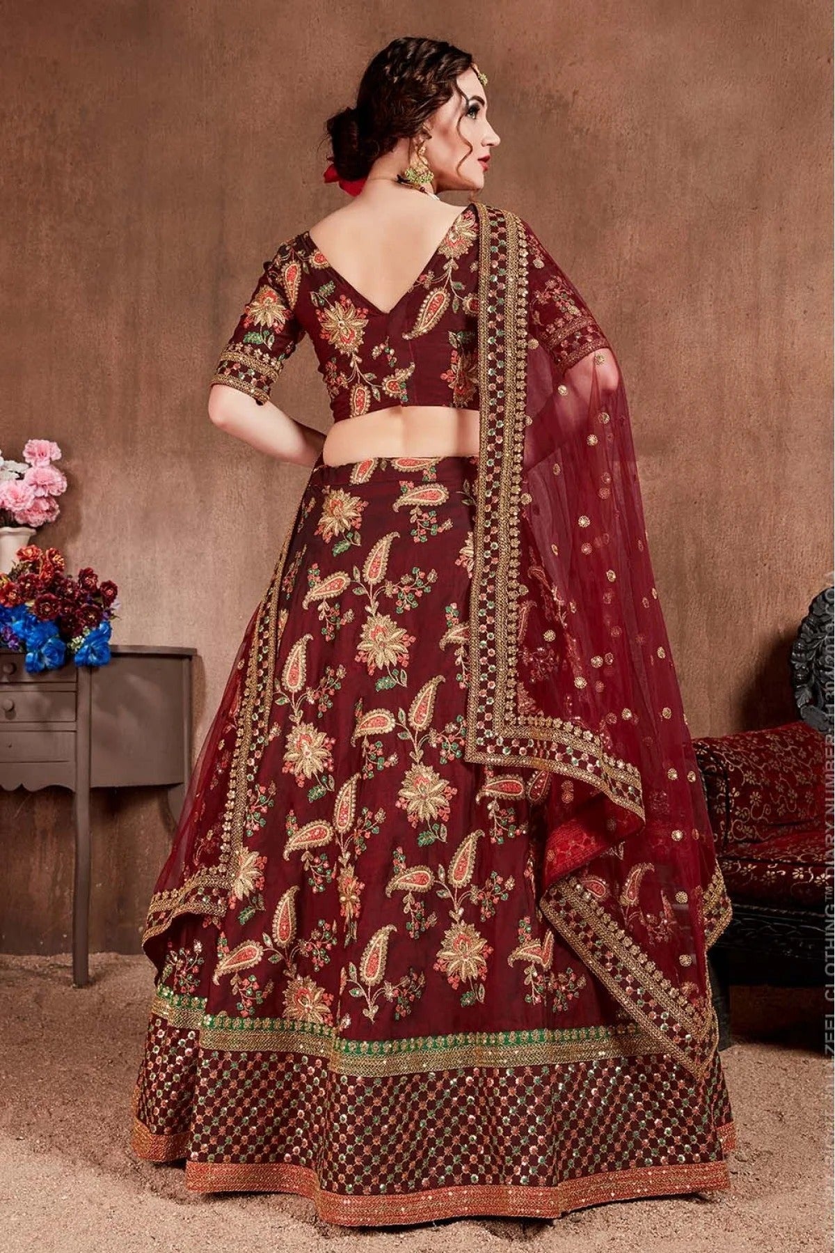 Maroon Taffeta Silk Lehenga Choli NCLC10110327