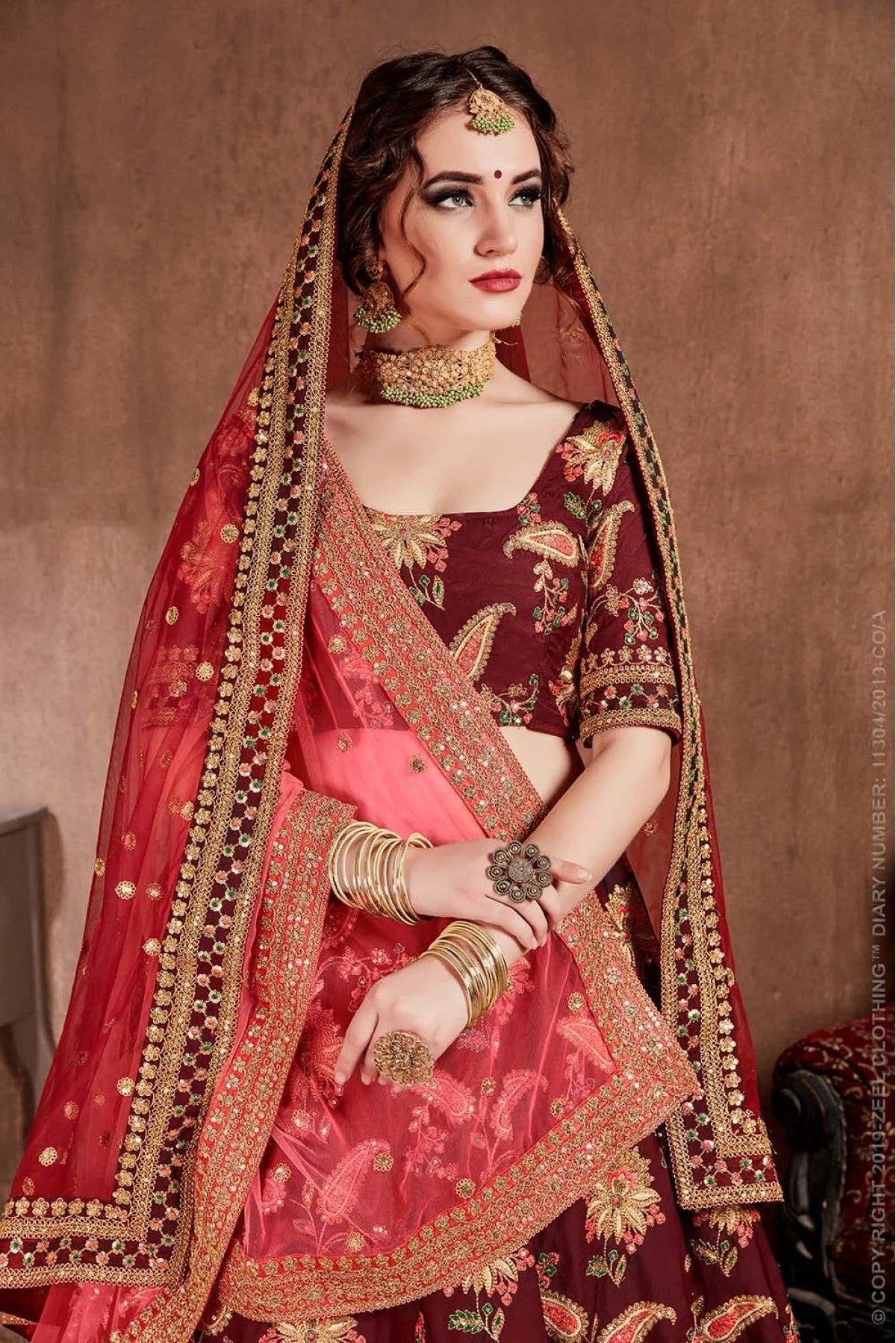Maroon Taffeta Silk Lehenga Choli NCLC10110327
