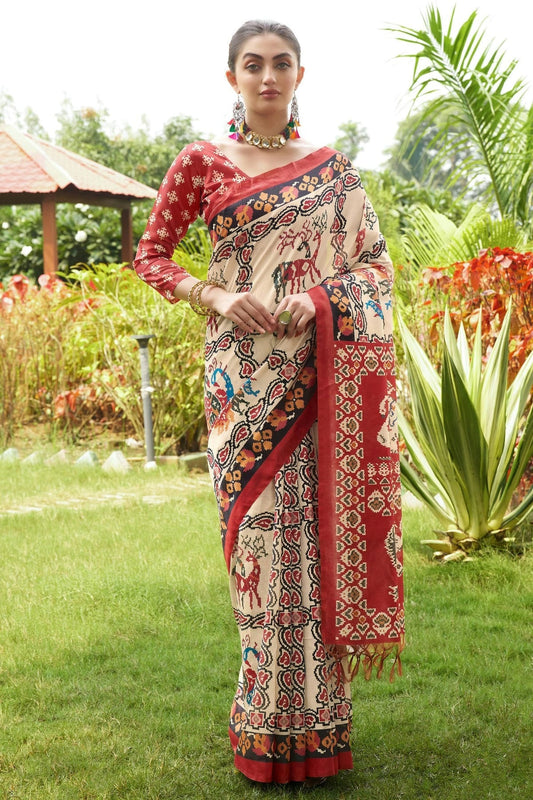 Maroon Tussar Silk Printed Saree NCSD11111537