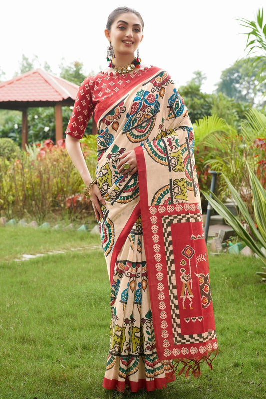 Maroon Tussar Silk Printed Saree NCSD11111538