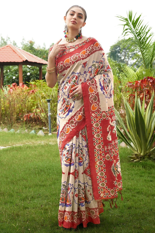 Maroon Tussar Silk Printed Saree NCSD11111539
