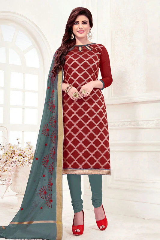 Maroon Unstitched Banarasi Jacquard Churidar Suit NCUS11610287