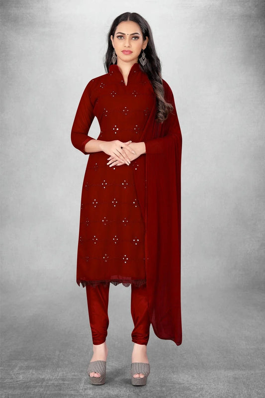 Maroon Unstitched Georgette Churidar Suit NCUS11610420