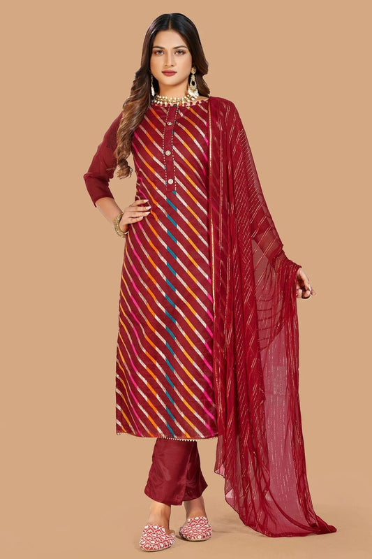 Maroon Unstitched Organza Jacquard Straight Suit NCUS11610299