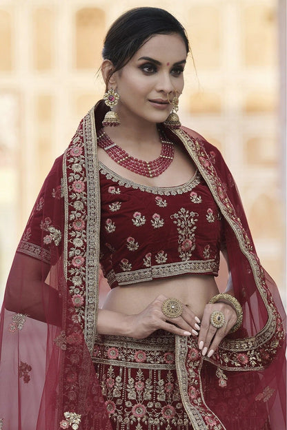Maroon Velvet Hand Lehenga Choli NCLC10810390