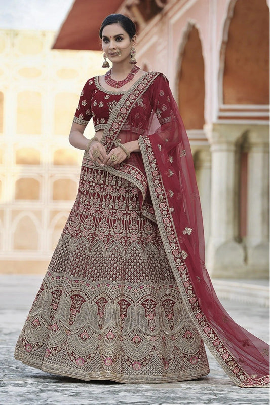 Maroon Velvet Hand Lehenga Choli NCLC10810390