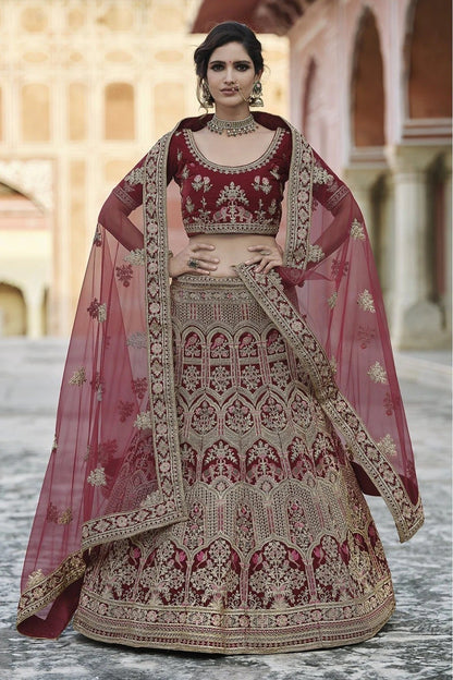 Maroon Velvet Hand Lehenga Choli NCLC10810392