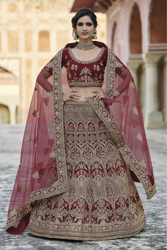 Maroon Velvet Hand Lehenga Choli NCLC10810392