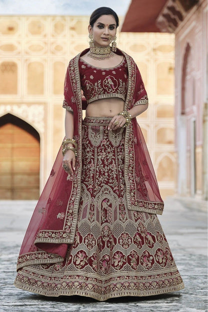 Maroon Velvet Hand Lehenga Choli NCLC10810394