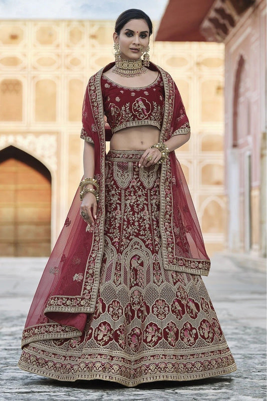 Maroon Velvet Hand Lehenga Choli NCLC10810394